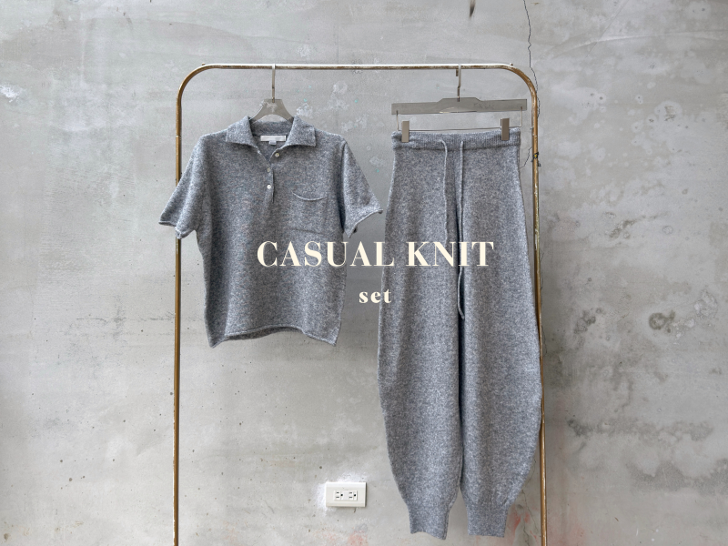 翻領針織＋束口褲套裝