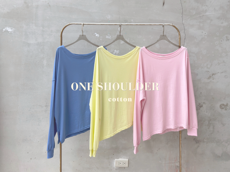 薄棉斜肩純色上衣