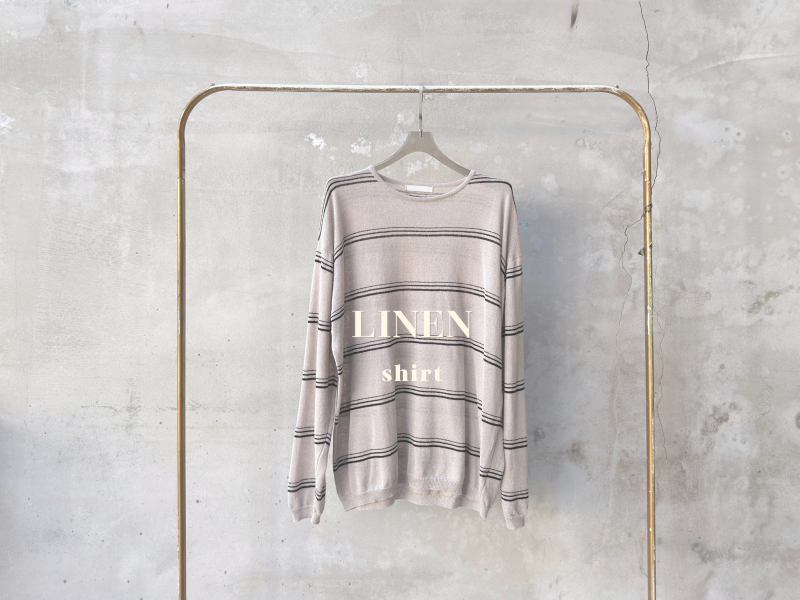 亞麻混人造絲針織條紋罩衫