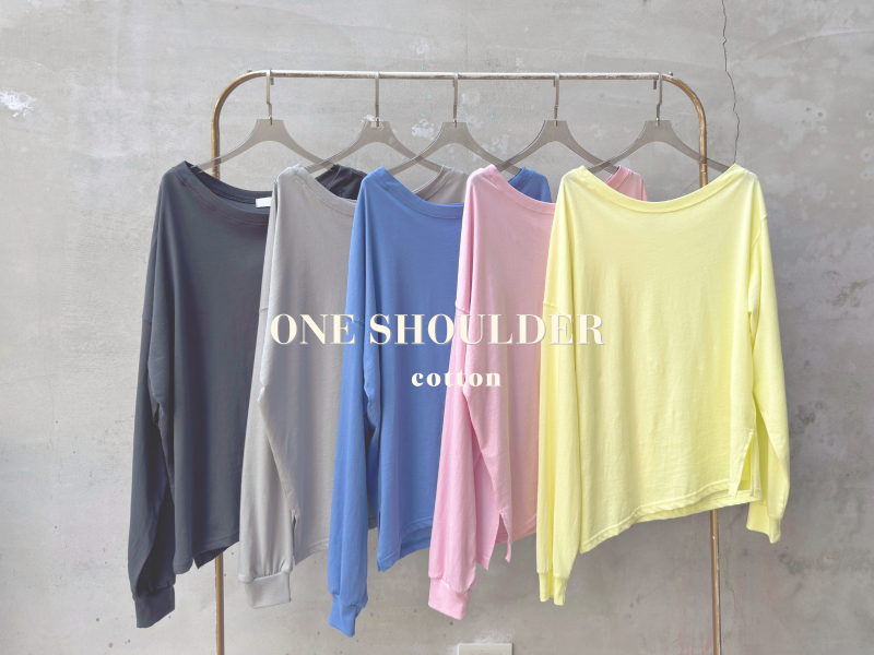 薄棉斜肩純色上衣