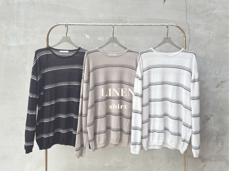 亞麻混人造絲針織條紋罩衫