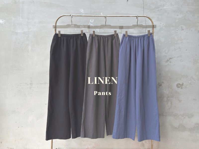 亞麻混絲直順窄臀長褲