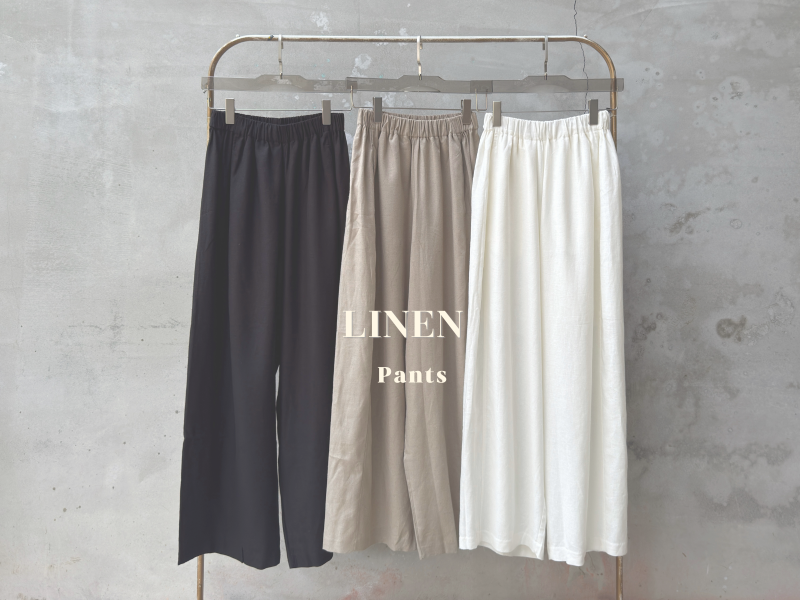 100%亞麻鬆緊腰寬褲