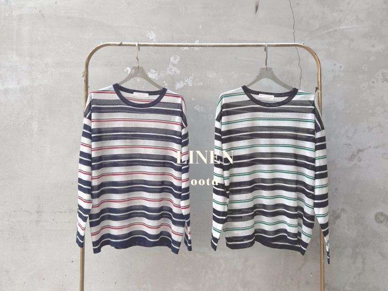 100%麻料撞色條紋上衣 